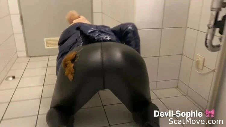 Spotted With The Office Bathroom Door Ajar - Partaking In My Bowel Movement In Latex Pants - Devil Sophie